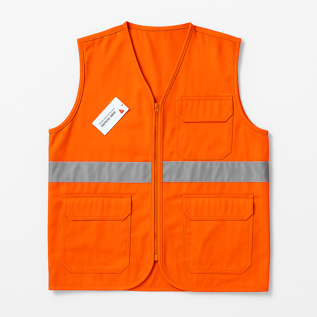 CHALECO DRILL SIN CUELLO CON CINTA REFLECTIVA 3M CON LOGO EN PECHO Y ESPALDA