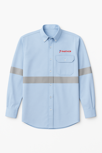 CAMISA OXFORD MANGA LARGA CON CINTA REFLECTIVA EN BRAZO CON LOGO EN BRAZO